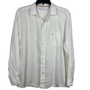 Caribbean Linen shirt men’s XL white long sleeve button up 100% linen Beautiful